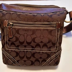 2006 Coach brown fabric and leather crossbody saddle bag